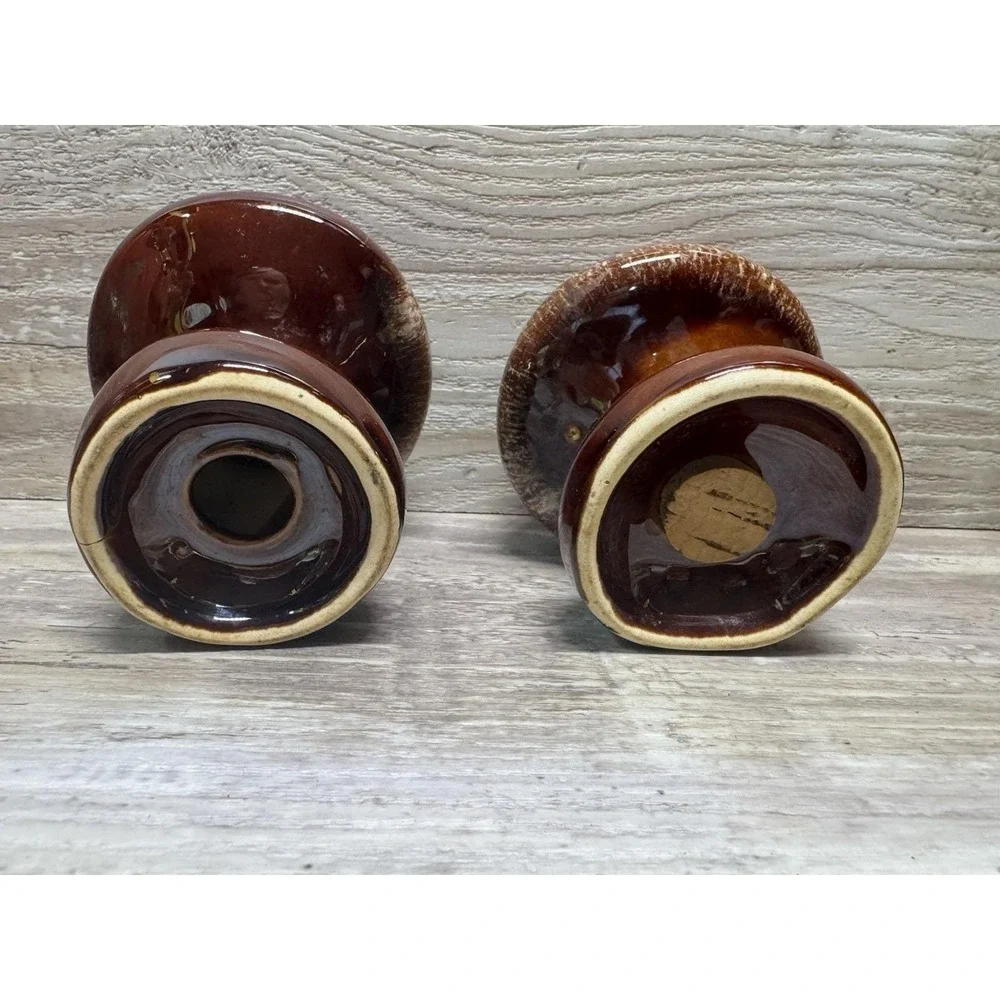 Vintage Hull Pottery Brown Drip Glaze Mushroom Salt & Pepper Shaker Set USA